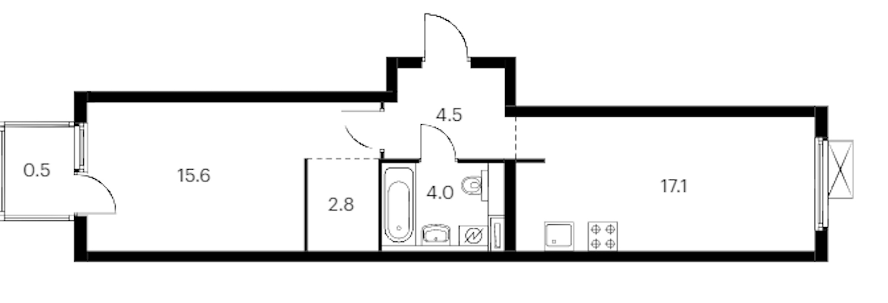 1-комнатная квартира 44.5 м², 9/11 эт., ЖК «Витебский парк»